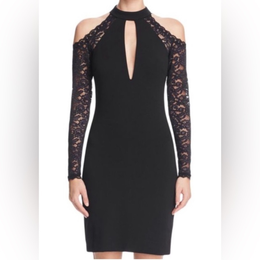 Nicole Miller Kendal Lace cold shoulder Black dress Size 0